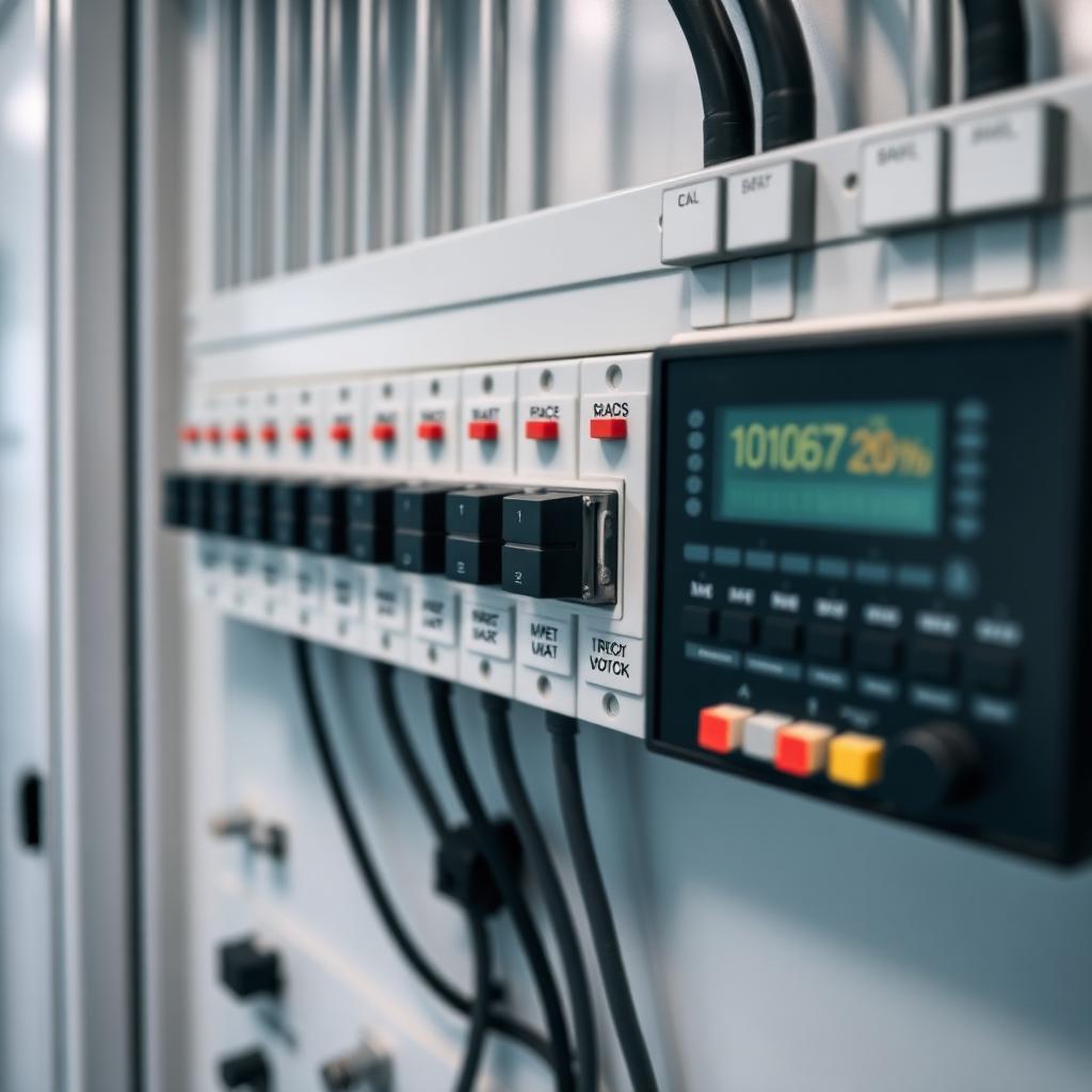 Building automation control panel with labeled switches installed by Atomatic